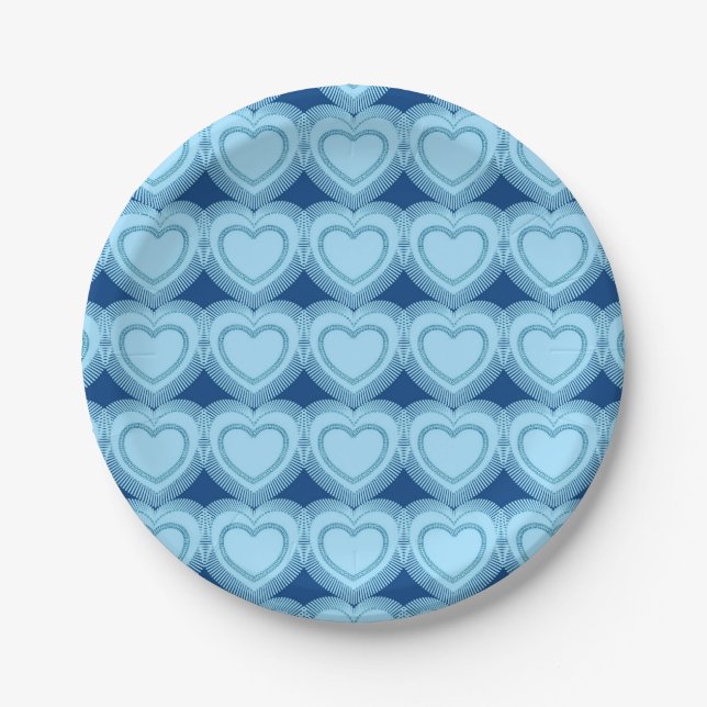 Moderne Abstrakte Herzen - Sky Blue und Cobalt Pappteller (Vorderseite)