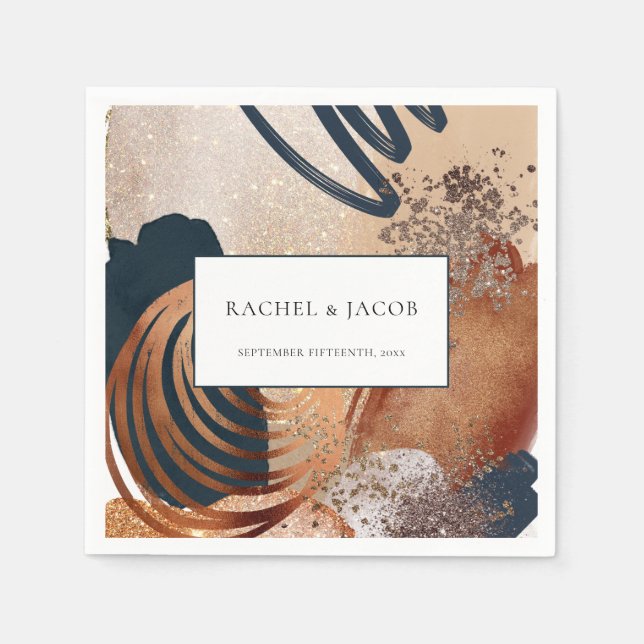 Moderne Abstrakte Hochzeit der Terracotta Navy Serviette (Vorderseite)