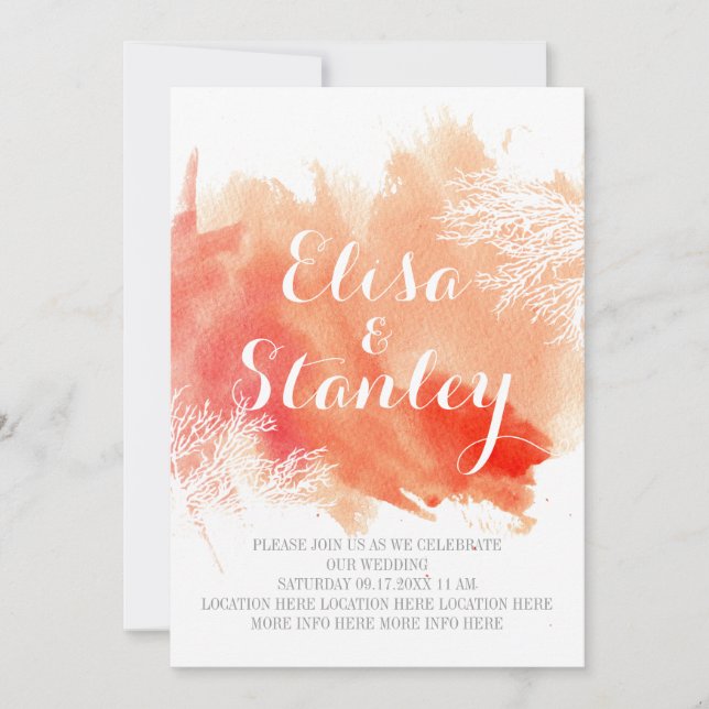 Moderne abstrakte Hochzeit des Korallenriffs Einladung (Vorderseite)