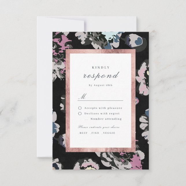 Moderne abstrakte Hochzeit in Schwarz RSVP Karte (Vorderseite)
