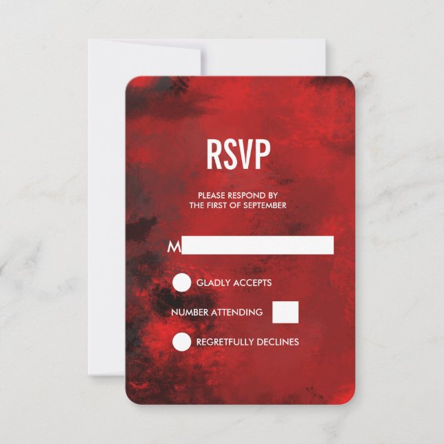 Moderne Abstrakte Hochzeit in Schwarz und Rot RSVP Karte (Vorderseite)
