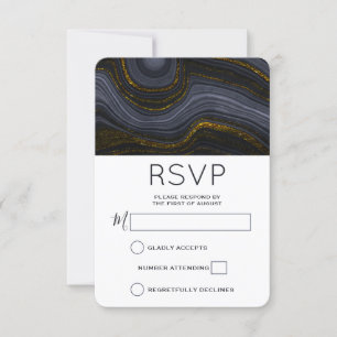 Moderne Abstrakte Hochzeit mit Black and Gold Agat RSVP Karte