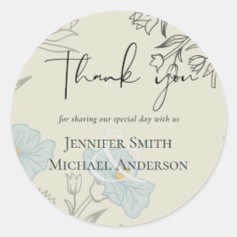 Moderne Abstrakte Hochzeit mit blauer Blume Runder Aufkleber