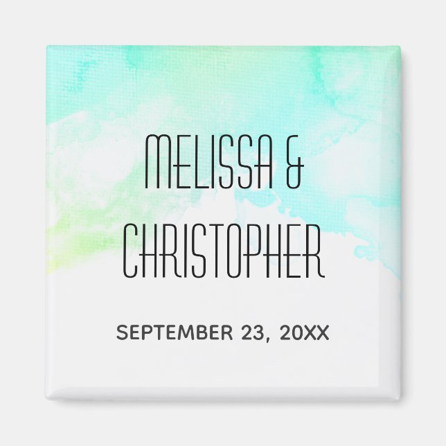 Moderne Abstrakte Hochzeit mit Grün und Blau Magnet (Vorne)