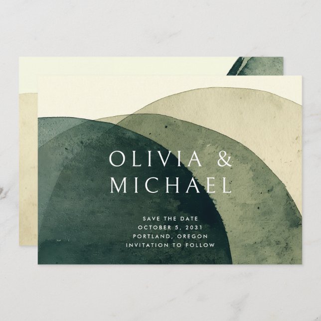 Moderne Abstrakte Hochzeit mit Olivenöl Save The Date (Vorne/Hinten)