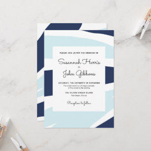 Moderne Abstrakte Hochzeit von Navy & Light Blue Einladung