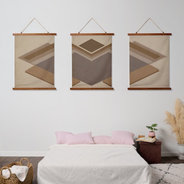 Moderne abstrakte Holz-Kunst-Set Wandteppich Mit Holzrahmen (Schlafzimmer)