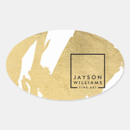 Moderne Abstrakte Imitate Gold Pinselstriche Oval Ovaler Aufkleber