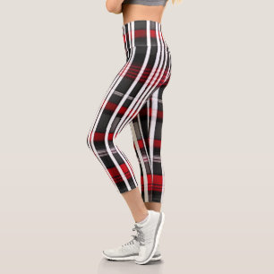 Moderne Abstrakte Karierte Schwarze Sammlung Capri Leggings