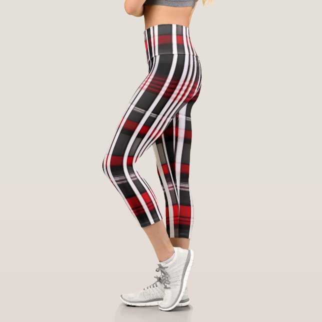 Moderne Abstrakte Karierte Schwarze Sammlung Capri Leggings (Links)