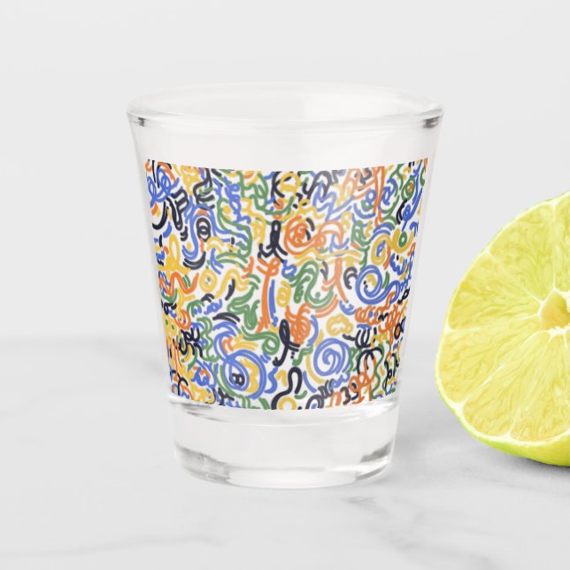 Moderne Abstrakte Kritzel Shotglas - Buntes Barzub Schnapsglas (Vorderseite)