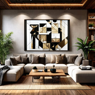 Moderne Abstrakte Kubistische Geometrie Gold Leinwanddruck