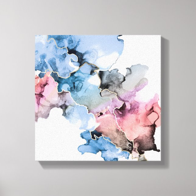 Moderne Abstrakte Kunst Alkohol Tinten blau rosa G Leinwanddruck (Vorderseite)