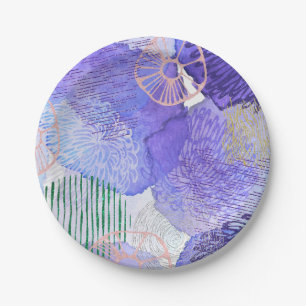 Moderne abstrakte Kunst blau und lila Pappteller