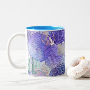 Moderne abstrakte Kunst blau und lila Zweifarbige Tasse