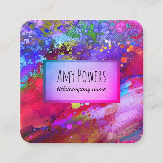 moderne abstrakte Kunst bunt hell doppelseitig Quadratische Visitenkarte (Vorderseite)