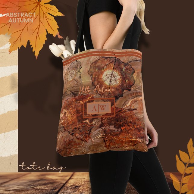 Moderne Abstrakte Kunst Herbst Rustikale Brown Mon (Modern Abstract Art Autumn Rustic Brown Monogram Tote Bag)