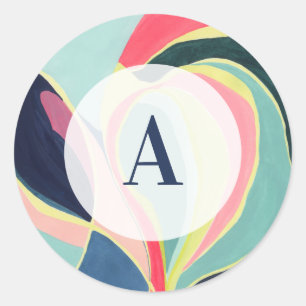 Moderne abstrakte Kunst Monogramm Anfangsaufkleber Runder Aufkleber