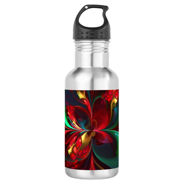 Moderne Abstrakte Kunst Rotes Grün Muster #11 Edelstahlflasche (Vorderseite)
