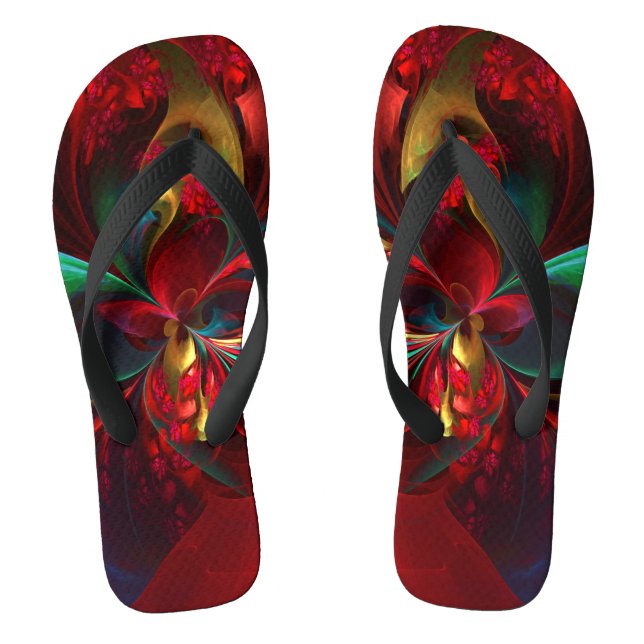 Moderne Abstrakte Kunst Rotes Grün Muster #11 Flip Flops (Fußbett)