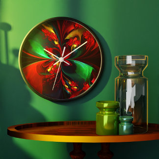 Moderne Abstrakte Kunst Rotes Grün Muster #11 Große Wanduhr