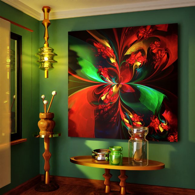 Moderne Abstrakte Kunst Rotes Grün Muster #11 Leinwanddruck (Modern Floral Abstract Art Red Green Pattern #11 Canvas Print)