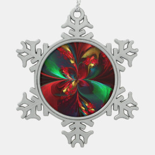 Moderne Abstrakte Kunst Rotes Grün Muster #11 Schneeflocken Zinn-Ornament