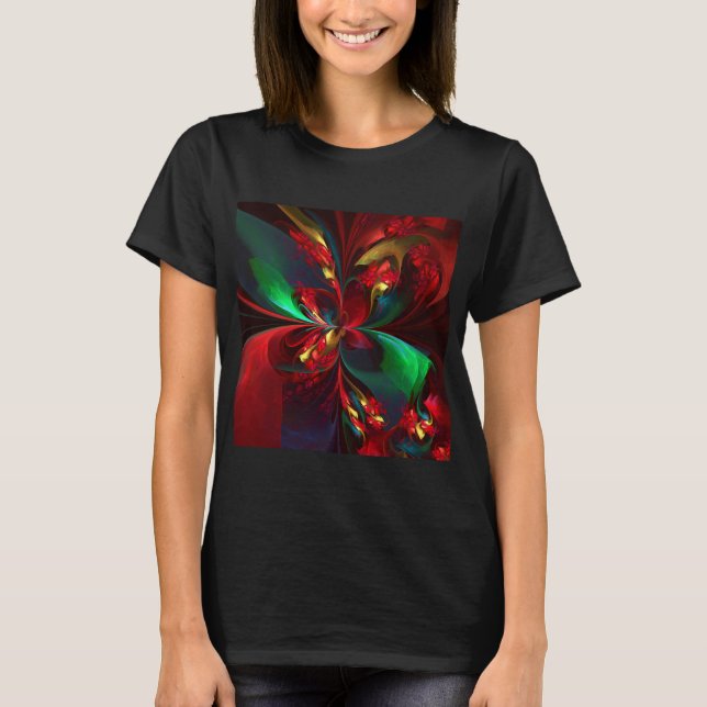 Moderne Abstrakte Kunst Rotes Grün Muster #11 T-Shirt (Vorderseite)
