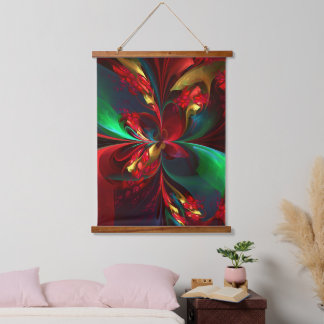 Moderne Abstrakte Kunst Rotes Grün Muster #11 Wandteppich Mit Holzrahmen