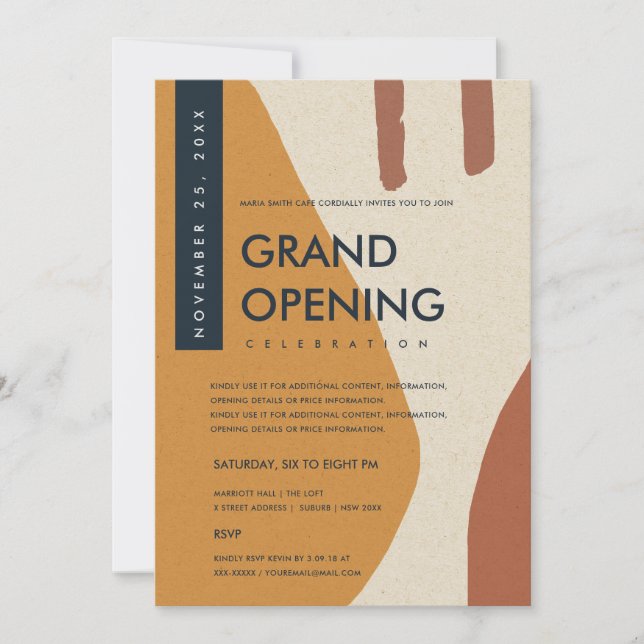 MODERNE ABSTRAKTE KUNST RUST ORANGE GRAND ÖFFNUNG EINLADUNG (Vorderseite)