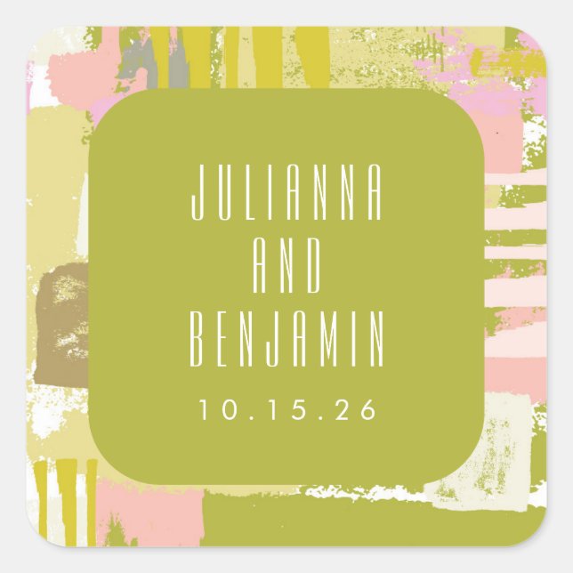 Moderne Abstrakte Kunst verleiht grünes Rosa Hochz Quadratischer Aufkleber (Vorderseite)