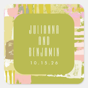 Moderne Abstrakte Kunst verleiht grünes Rosa Hochz Quadratischer Aufkleber