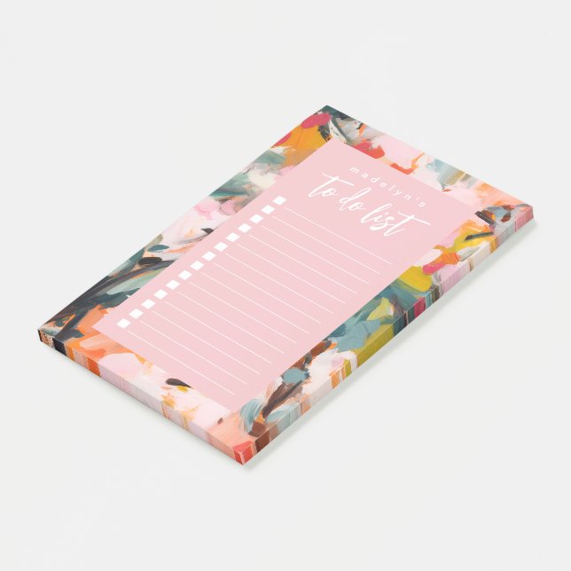 Moderne Abstrakte Kunstflorale für Personalisierte Post-it Klebezettel (angewinkelt)