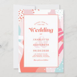 Moderne Abstrakte Kunstkoralle Aquamarine Hochzeit Einladung