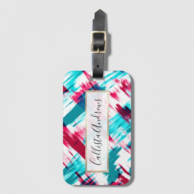 Moderne Abstrakte, Künstlerisch rosa Aquamarine Pi Gepäckanhänger (Vorderseite Vertikal)