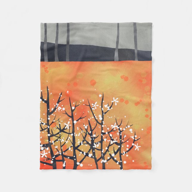 Moderne Abstrakte Landschaft Burnt Orange Fleecedecke (Vorderseite)
