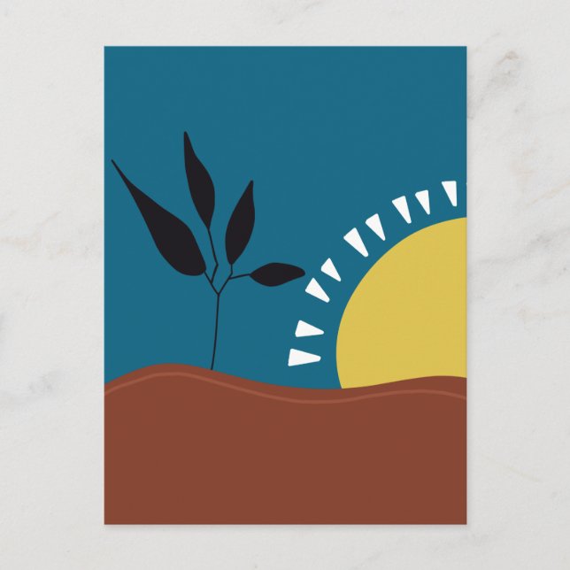 Moderne abstrakte Landschaft Sonne minimalistisch Postkarte (Vorderseite)