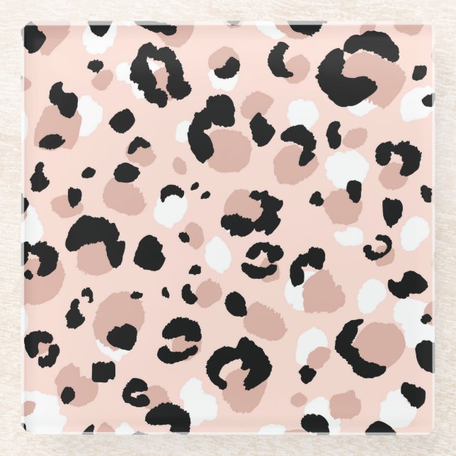 Moderne Abstrakte Leopardendrucke Glasuntersetzer (Vorderseite)