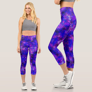 Moderne abstrakte lila Farbspritzer Universum Capri Leggings