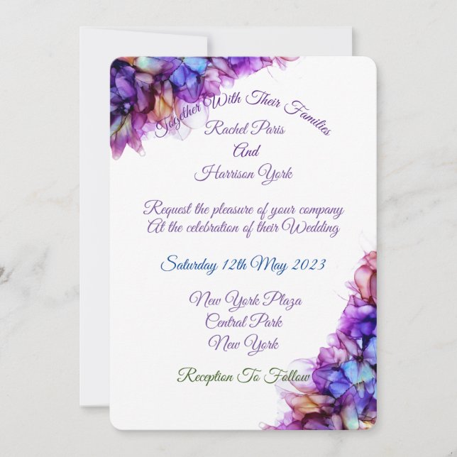 Moderne Abstrakte Lila Haze Alkohol Hochzeit Einladung (Vorderseite)