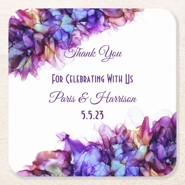 Moderne Abstrakte Lila Haze Alkohol Hochzeit Rechteckiger Pappuntersetzer (Vorderseite)