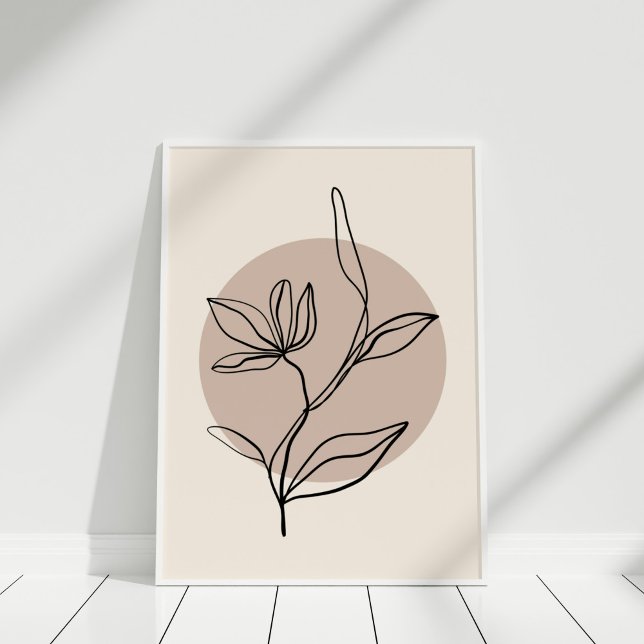 Moderne Abstrakte Line Art Blume Poster (Modern Abstract Line Art Flower Poster in white frame)