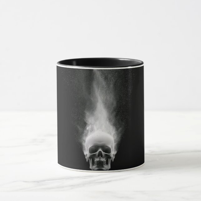 Moderne abstrakte Linienkunst Schwarze Tasse | Min (Zentrum)
