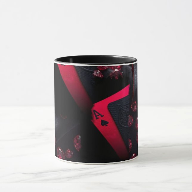 Moderne abstrakte Linienkunst Schwarze Tasse | Min (Zentrum)
