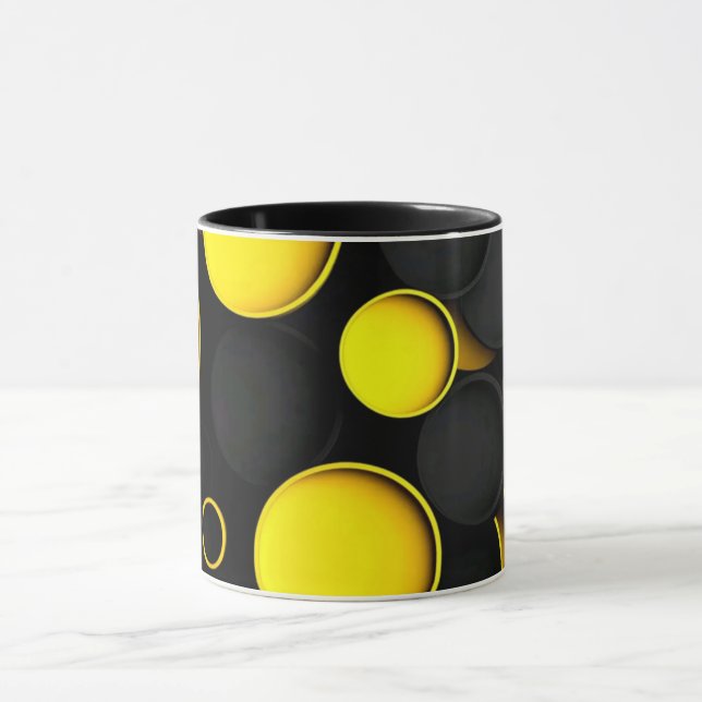 Moderne abstrakte Linienkunst Schwarze Tasse | Min (Zentrum)