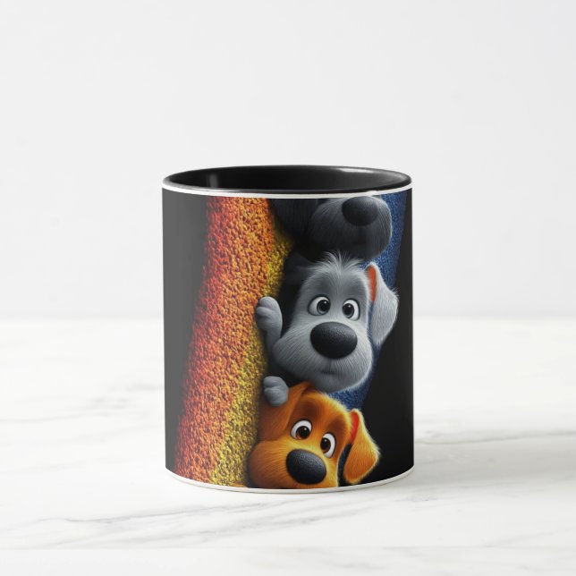 Moderne abstrakte Linienkunst Schwarze Tasse | Min (Zentrum)
