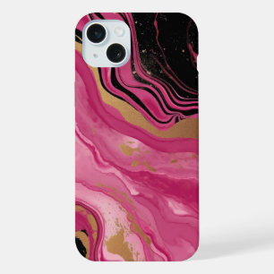 Moderne abstrakte Magenta-Rosa-Gold-Glitter-Schwar iPhone 15 Plus Hülle