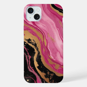 Moderne abstrakte Magenta Rosa Gold Glitter Schwar iPhone 15 Plus Hülle