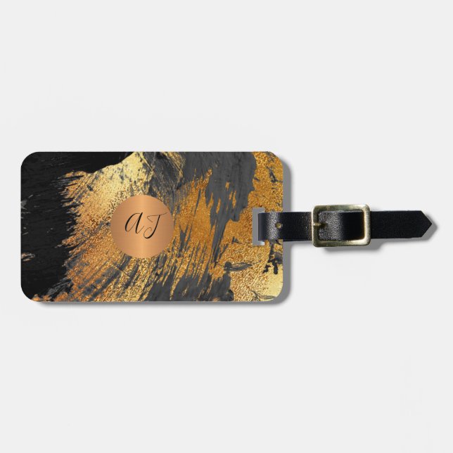 Moderne abstrakte Malerei aus Kupfergold-Monogramm Gepäckanhänger (Vorderseite horizontal)