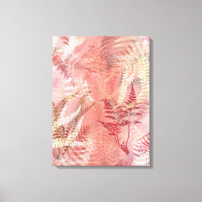 Moderne Abstrakte Malerei Coral Pink Fern Blätter Leinwanddruck (Vorderseite)